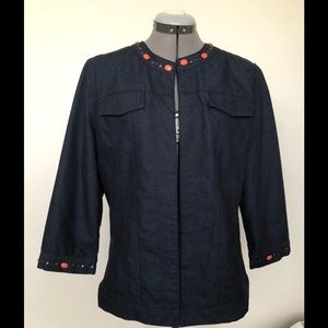 Alfred Dunner Womens 12 Open Front Denim Look 3/4 Sleeves Light Weight Jacket